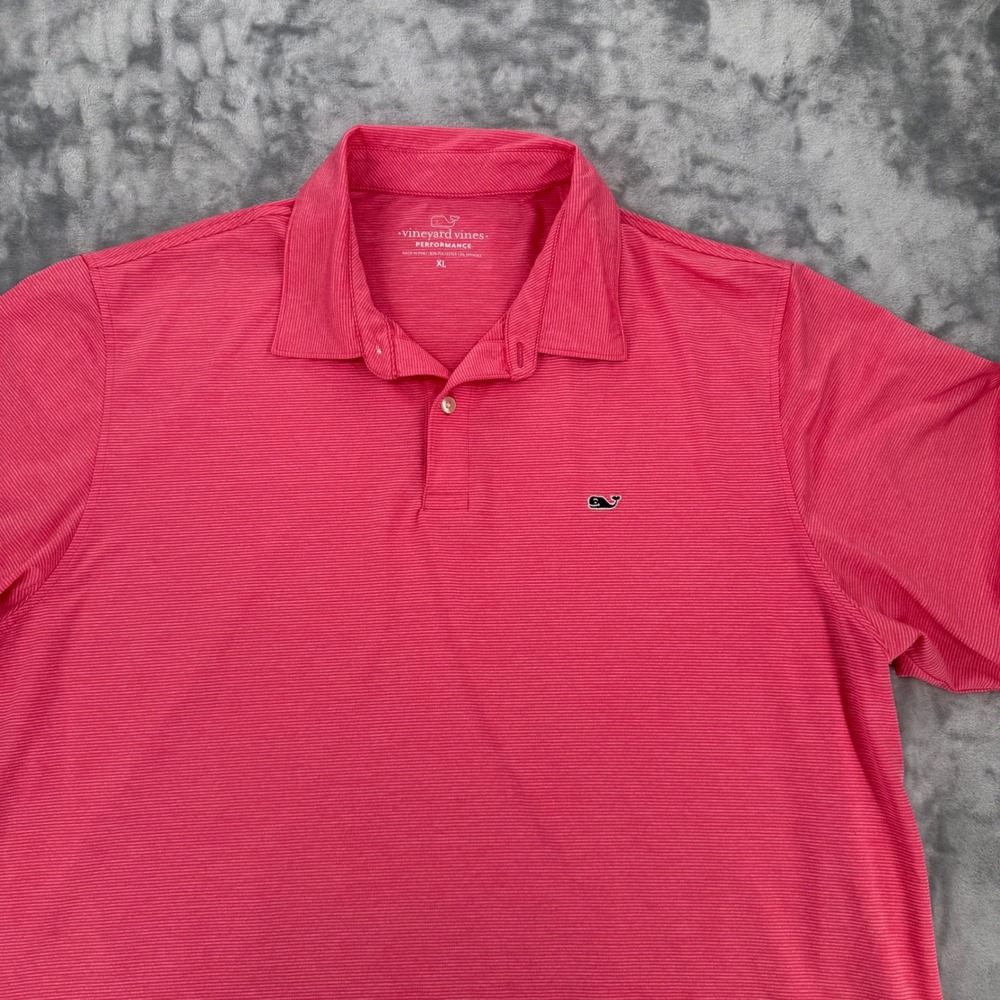 Vineyard Vines Performance Polo Shirt XL Mens Pink Striped Short Sleeve Golf